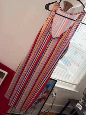 Colorful Multi-Stripe Sleeveless Maxi Dress